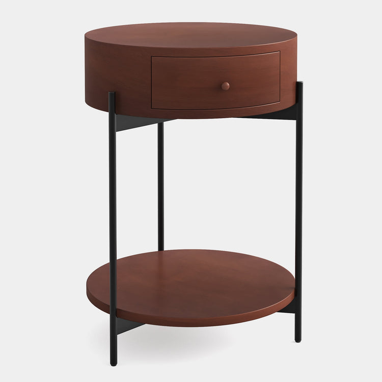 End Table, Round Bedside Table Nightstand with Drawer & Shelf Tribesigns