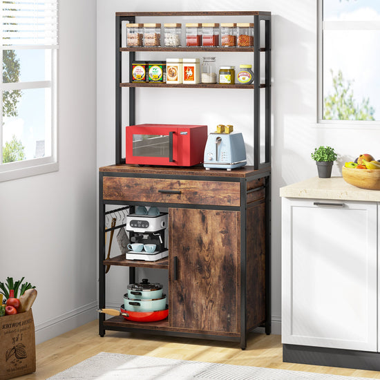 Kitchen Baker's Rack, 6-Tier Microwave Stand with Cabinet & Drawers Tribesigns