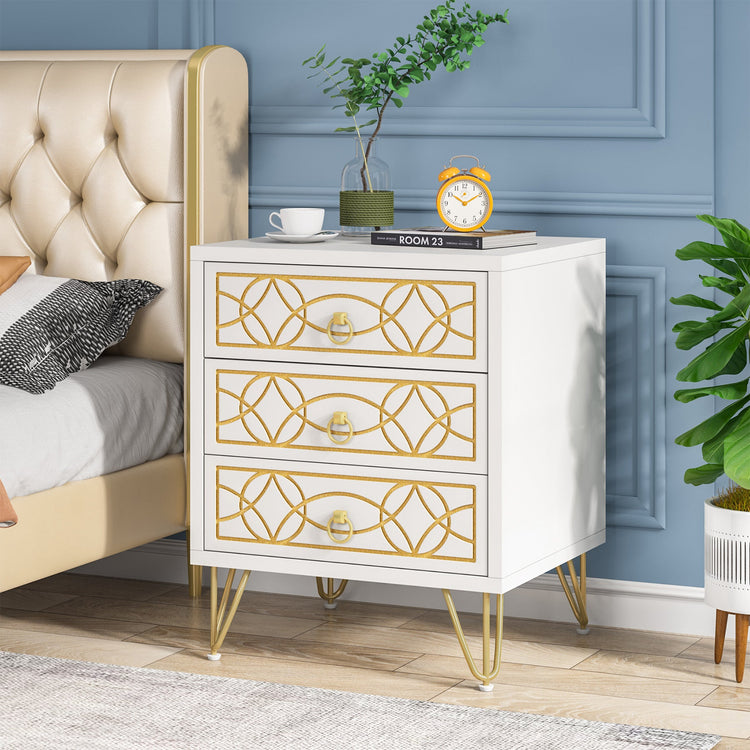 Nightstand, Modern Bedside Table Sofa End Table with 3 Drawers Tribesigns