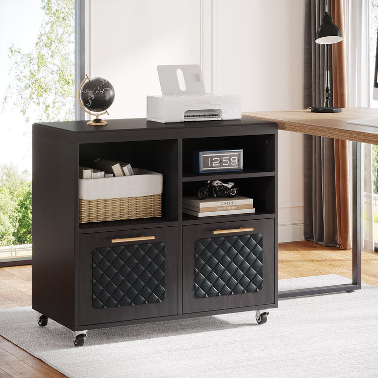 2-Drawer File Cabinet with Shelves, Mobile Wood Storage Cabinet Tribesigns