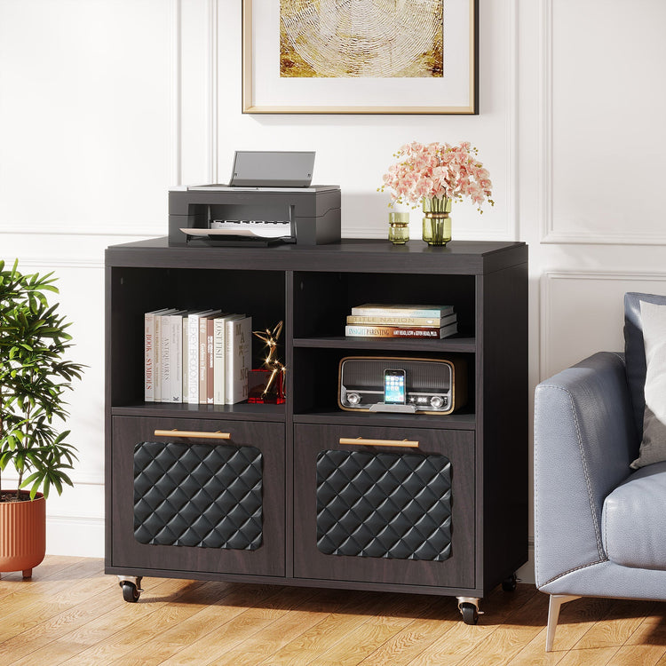 2-Drawer File Cabinet with Shelves, Mobile Wood Storage Cabinet Tribesigns