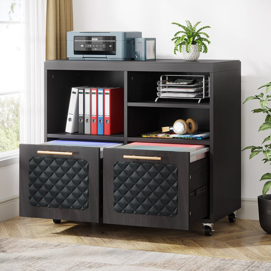2-Drawer File Cabinet with Shelves, Mobile Wood Storage Cabinet Tribesigns