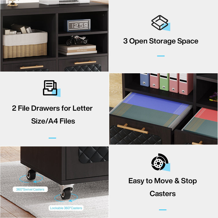 2-Drawer File Cabinet with Shelves, Mobile Wood Storage Cabinet Tribesigns