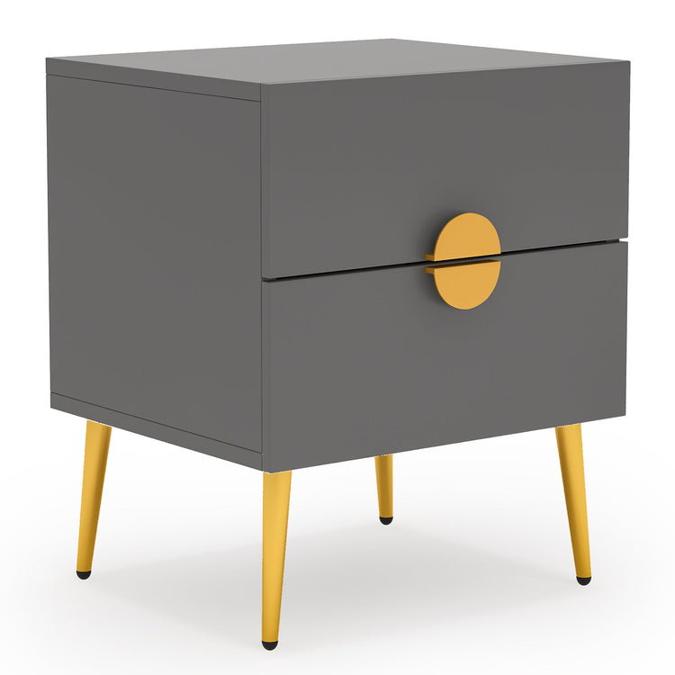 2 Drawers Nightstand, Modern Bedside End Table with Metal Legs Tribesigns