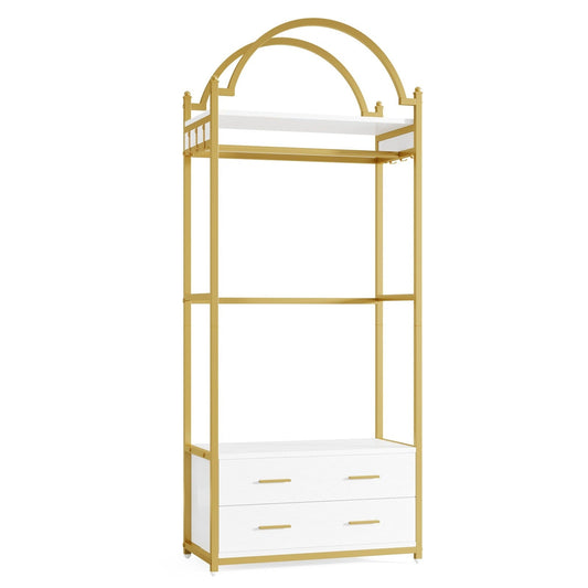 Freestanding Closet Organizer, Modern Garment Rack with Drawers & Shelves Tribesigns
