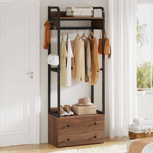 Freestanding Closet Organizer, Coat Rack with Drawers and Shelves Tribesigns