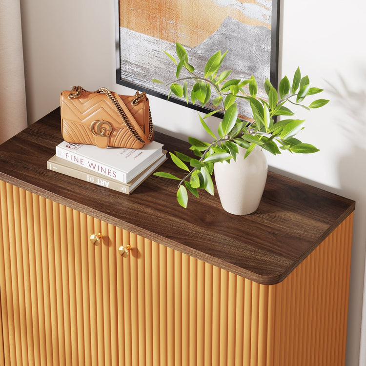 24-Pair Wood Shoe Cabinet with Doors & Adjustable Shelves Tribesigns