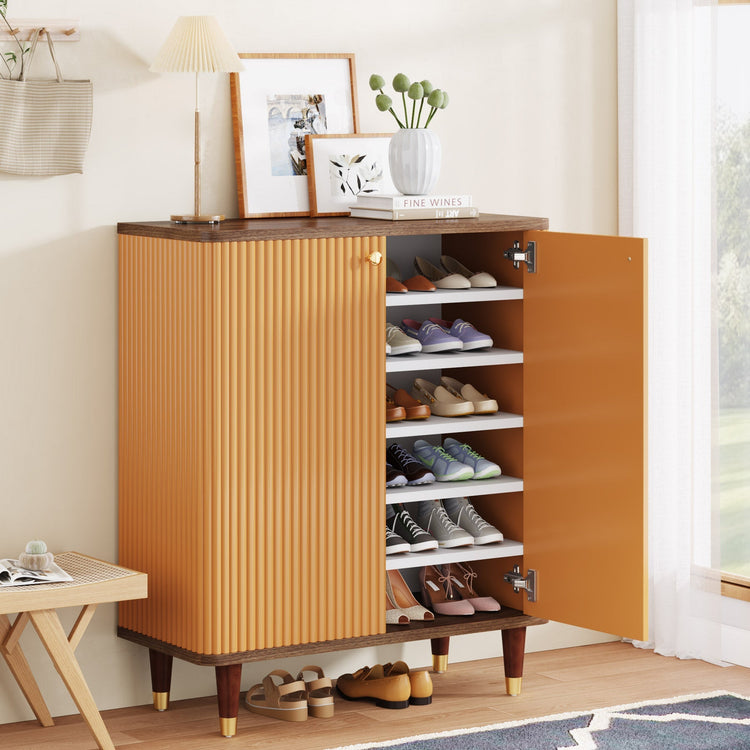 24-Pair Wood Shoe Cabinet with Doors & Adjustable Shelves Tribesigns