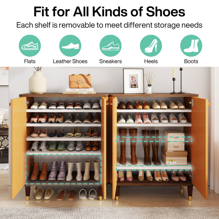 24-Pair Wood Shoe Cabinet with Doors & Adjustable Shelves Tribesigns
