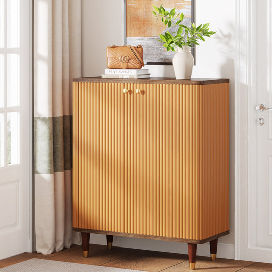 24-Pair Wood Shoe Cabinet with Doors & Adjustable Shelves Tribesigns