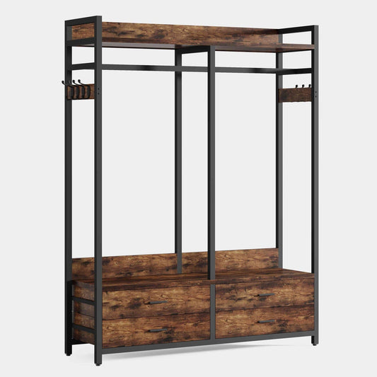 Freestanding Closet Organizer, Garment Rack with Drawers & Shelves Tribesigns