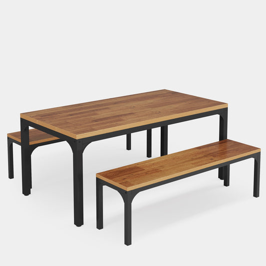 3 Pieces Dining Table Set for 6 People, Rectangular Kitchen Table with 2 Benches Tribesigns