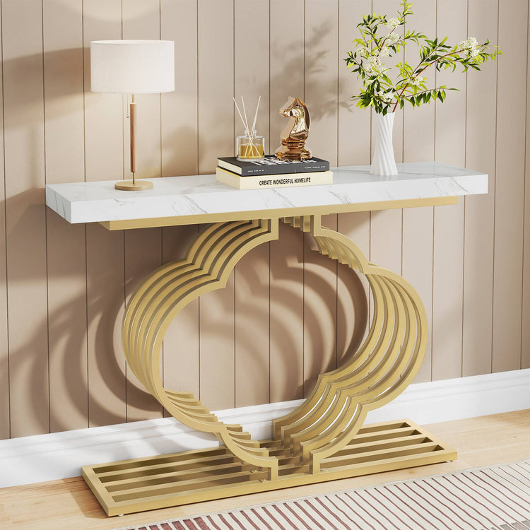 41" Modern Console Table Entryway Sofa Table with Flower Shaped Pedestal Tribesigns