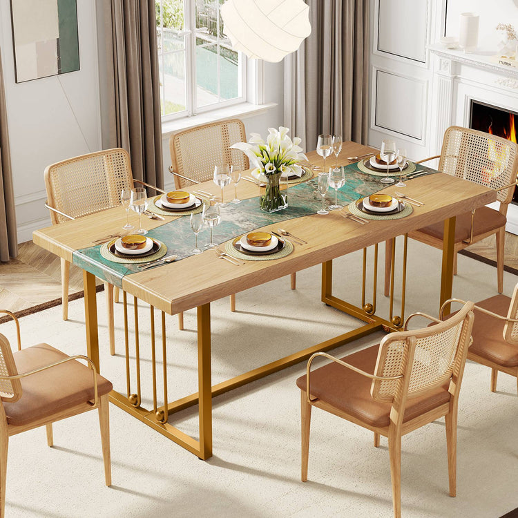 63" Dining Table with Faux Amazonian Green & Light Brown Finish Tribesigns