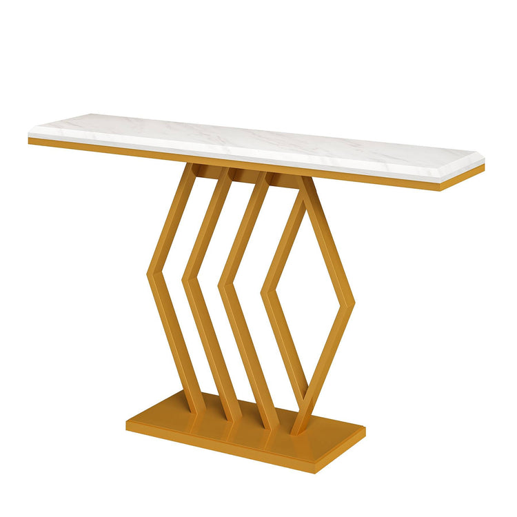 Console Table, 47" Modern Faux Marble Sofa Table with Geometric Base Tribesigns