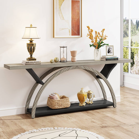 2-Tier Console Table, 70.9" Entryway Table with Half Moon Frame Tribesigns