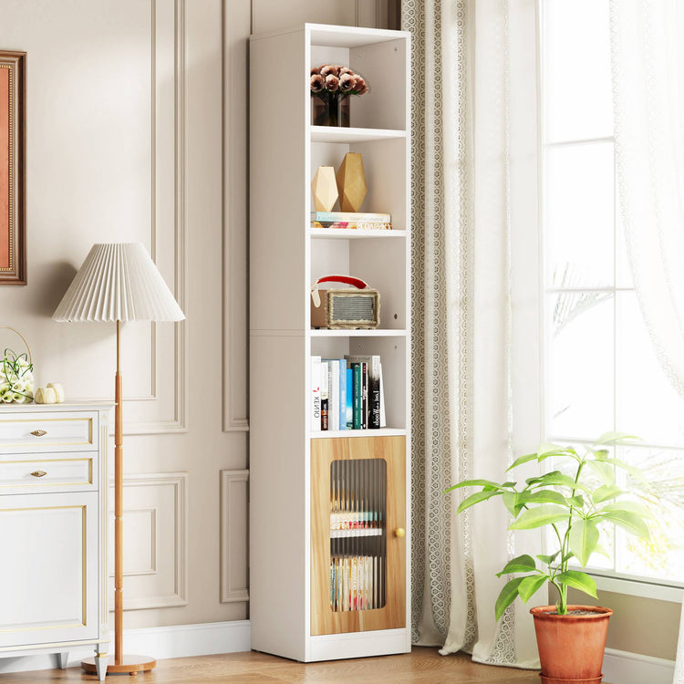 Tribesigns Bookcase, 79" Narrow Bookshelf 6 Tier Cube Organizer with Door Tribesigns