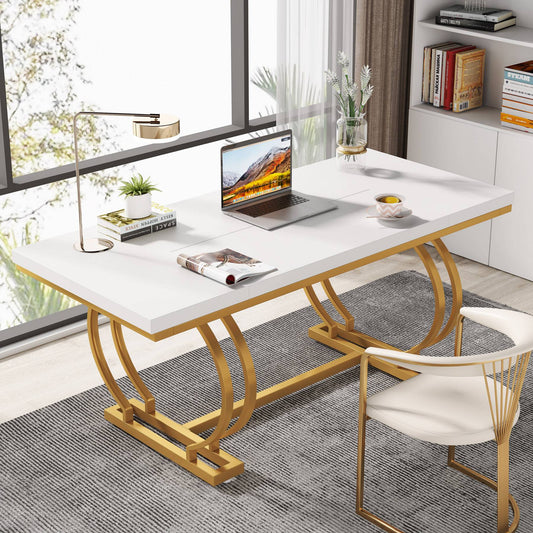 Tribesigns Executive Desk, 70.9" Modern Computer Desk with Gold Metal Frame Tribesigns