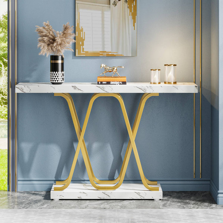 Console Table, 2-tier Modern 39" Sofa Table with Faux Marble Top Tribesigns