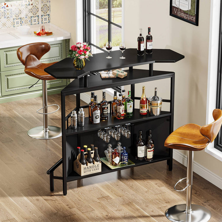 Bar Unit, 4 Tier Home Bar Cabinet with Storage Shelves and Footrest Tribesigns