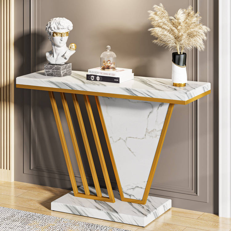 Console Table, 41-Inch Modern Entryway Table with Faux Marble Tabletop Tribesigns
