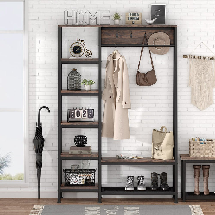 Freestanding Closet Organizer, Hall Trees with Shoes Bench Tribesigns