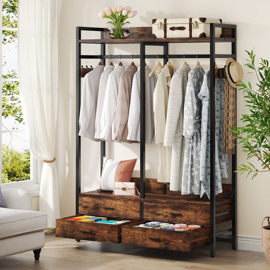 Freestanding Closet Organizer, Garment Rack with Drawers & Shelves Tribesigns
