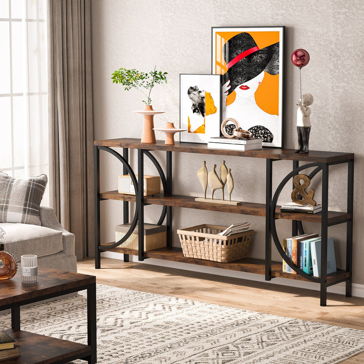Console Table, 70.86" Sofa Entryway Table with 3 Tier Storage Shelves Tribesigns