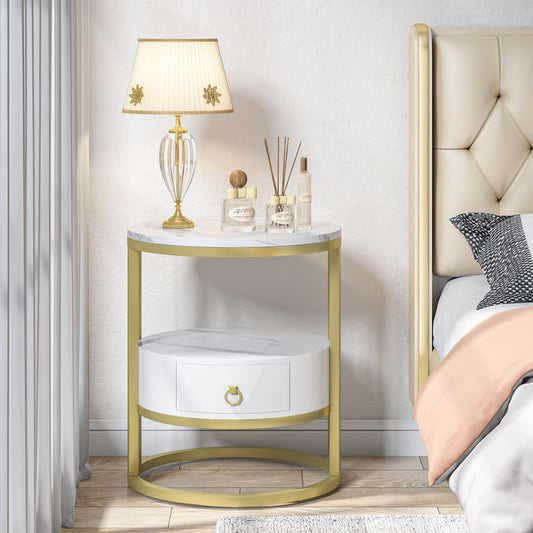 Nightstand, Modern Round Bedside End Table with Drawer Tribesigns