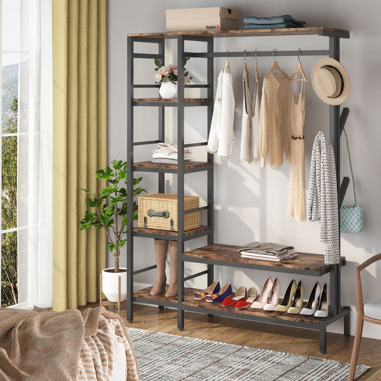 Freestanding Closet Organizer, Garment Rack with 4-Tier Shelves Tribesigns