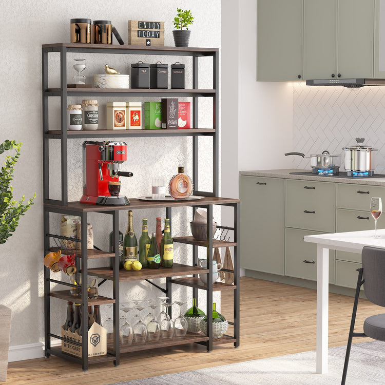 Kitchen Baker's Rack, 6-Tier Utility Kitchen Storage Shelf with Hutch Tribesigns