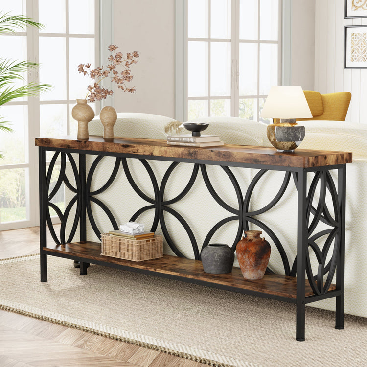 2-Tier Console Table, 70.9" Industrial Sofa Table Behind Couch Tribesigns