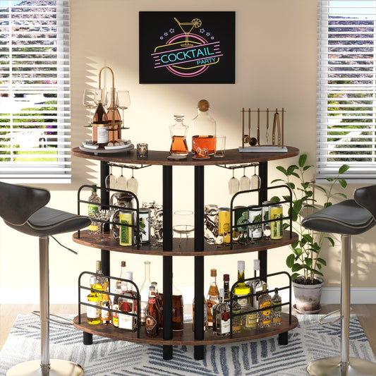 Bar Unit, 3 Tier Liquor Bar Cabinet with Storage Shelves Tribesigns