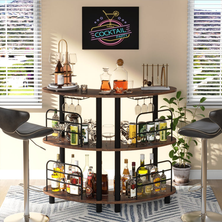 Bar Unit, 3 Tier Liquor Bar Cabinet with Storage Shelves Tribesigns