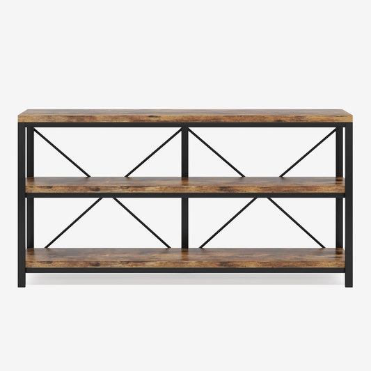 55" Console Table, Sofa Table TV Stand with 3-Tier Storage Shelves Tribesigns