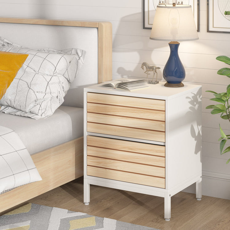 Nightstand, Wood End Table Bedside Table with 2-Drawer Tribesigns
