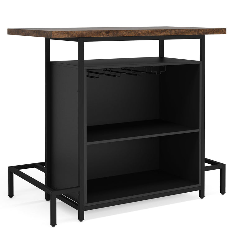 Home Bar Unit, Industrial 3-Tier Liquor Bar Table with Glasses Holder Tribesigns