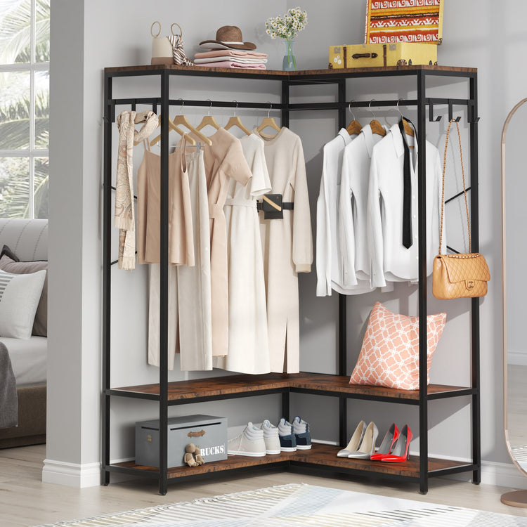 Freestanding Closet Organizer, L-Shaped Clothing Garment Rack Tribesigns