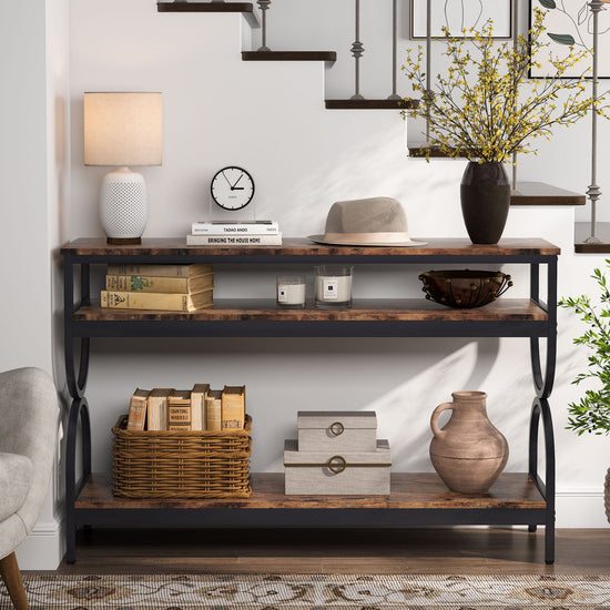 Console Table, 55" Sofa Table with 3-Tier Storage Shelves Tribesigns