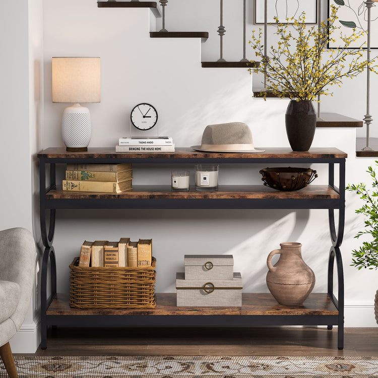 Console Table, 55" Sofa Table with 3-Tier Storage Shelves Tribesigns