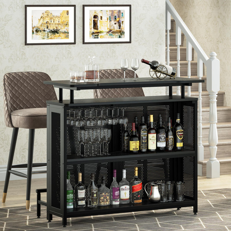 Bar Unit, 3 Tier Liquor Home Bar Table with Stemware Racks Tribesigns