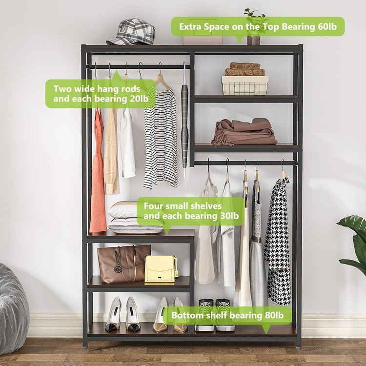 Freestanding Closet Organizer, Clothes Racks with 2 Hanging Rod Tribesigns
