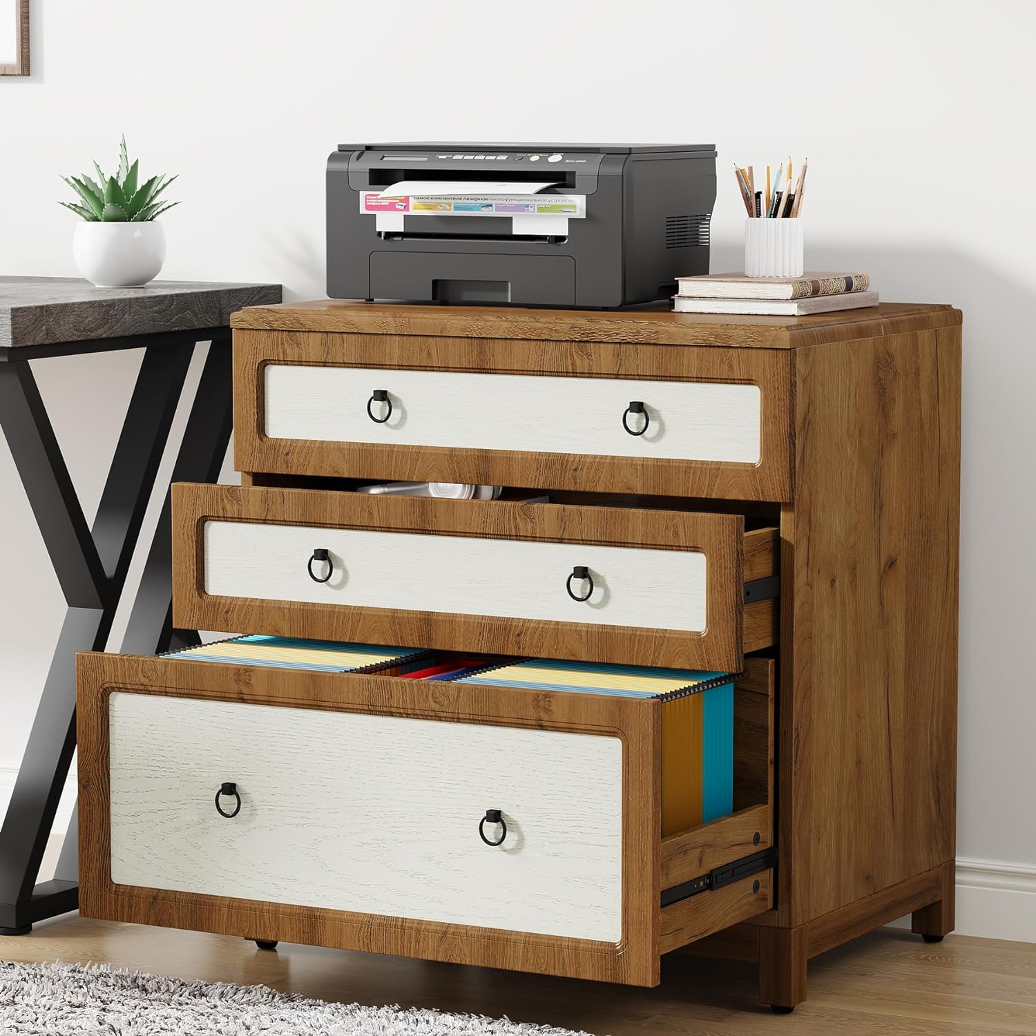 Sauder Palladia 2 Drawer File Cabinet, Lateral Filing Cabinets For Home Office, Hanging File Folders Organizer, Interlocking Drawers, In Vintage Oak Finish