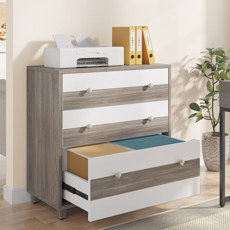 3-Drawer File Cabinet, Wood Filing Organization Storage Cabinet Tribesigns