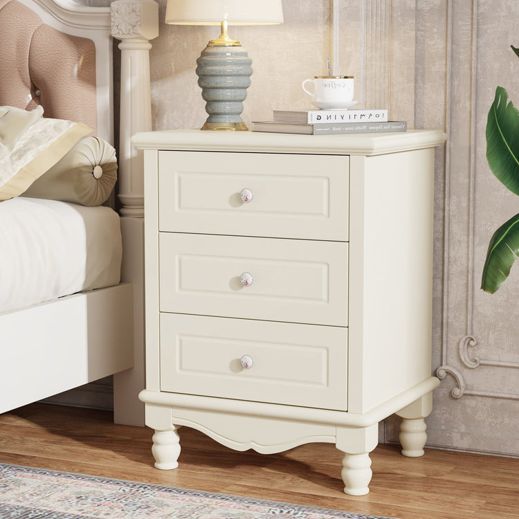 3-Drawer Nightstand, All-Wood Bedside Table Farmhouse End Table Tribesigns
