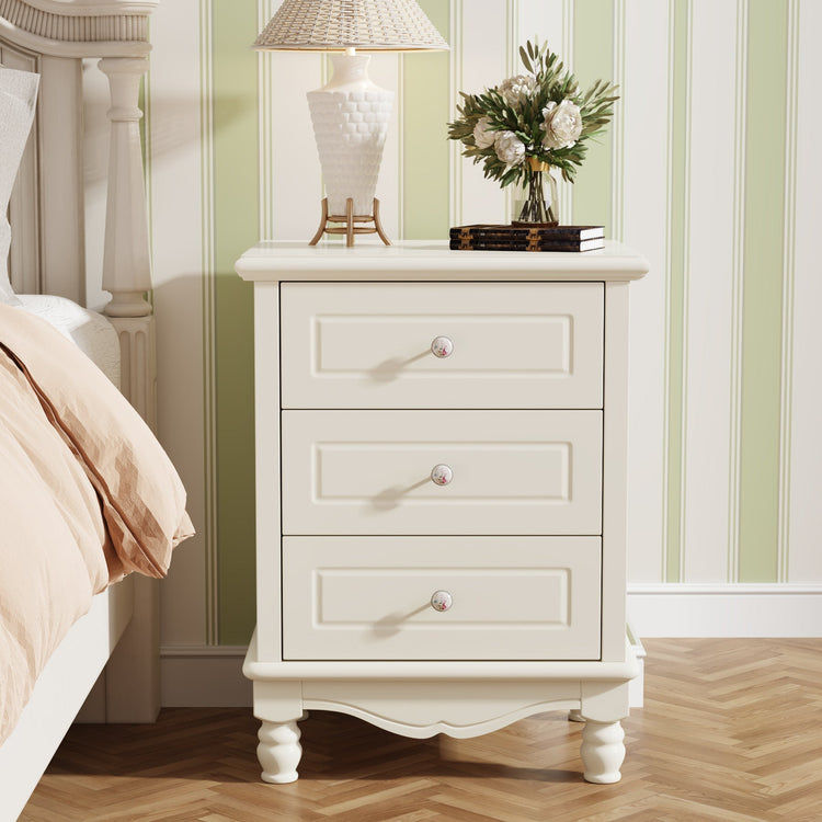 3-Drawer Nightstand, All-Wood Bedside Table Farmhouse End Table Tribesigns