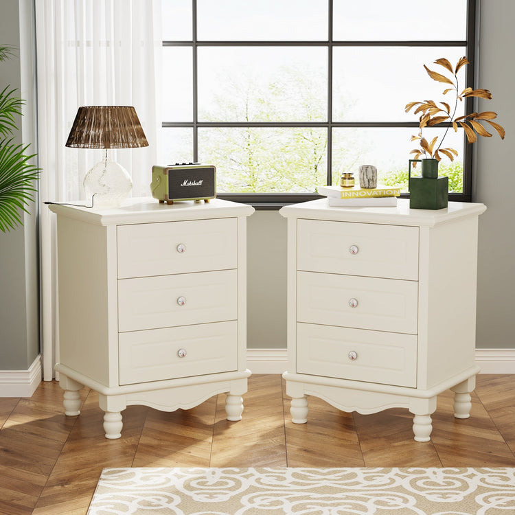 3-Drawer Nightstand, All-Wood Bedside Table Farmhouse End Table Tribesigns
