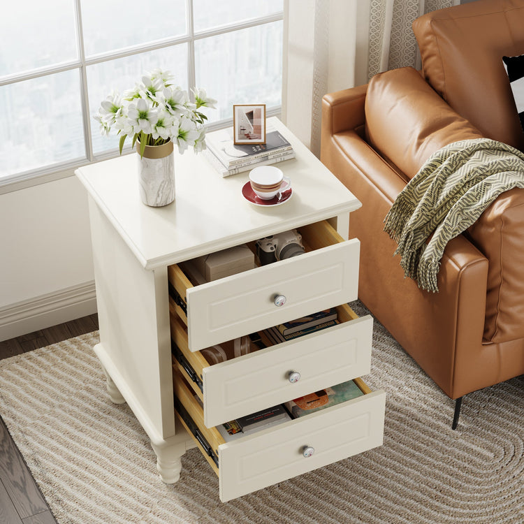 3-Drawer Nightstand, All-Wood Bedside Table Farmhouse End Table Tribesigns
