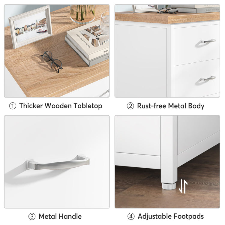 3-Drawer Nightstand, Modern Bedside Table with Silver Handle Tribesigns