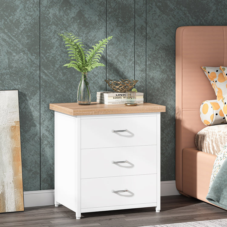 3-Drawer Nightstand, Modern Bedside Table with Silver Handle Tribesigns